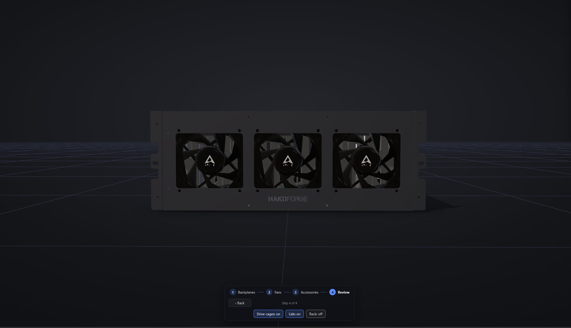 Dialed-in cooling — finished chassis front with three fans